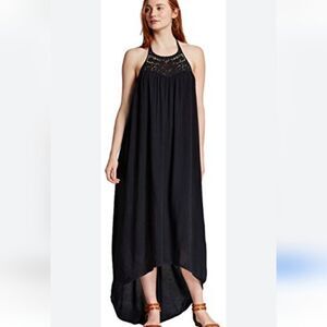 Massimo Women's black crochet halter flowy fairy whimsigoth maxi dress sz XL